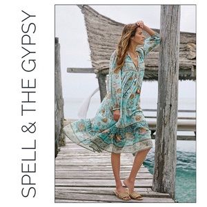 NWT Spell & The Gypsy Seashell Boho Dress Seafoam Size Medium